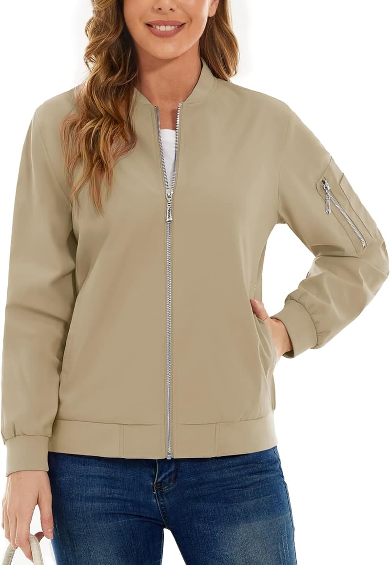 Lightweight Casual Women's Bomber Jacket - Fall Windbreaker