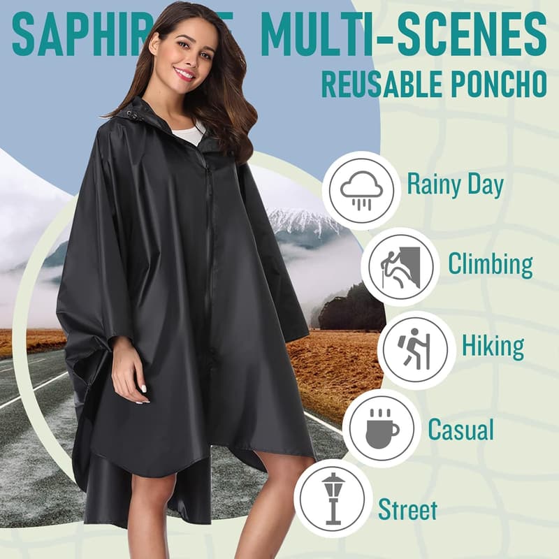 Hooded Unisex Rain Poncho with Pockets for Adults