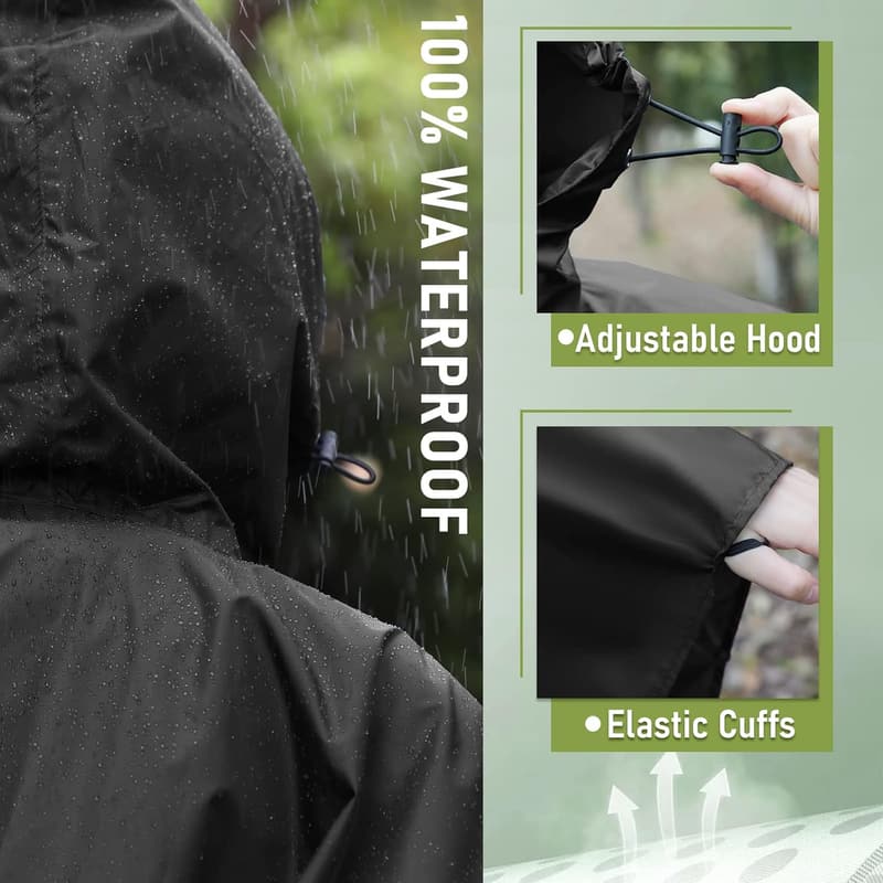 Hooded Unisex Rain Poncho with Pockets for Adults