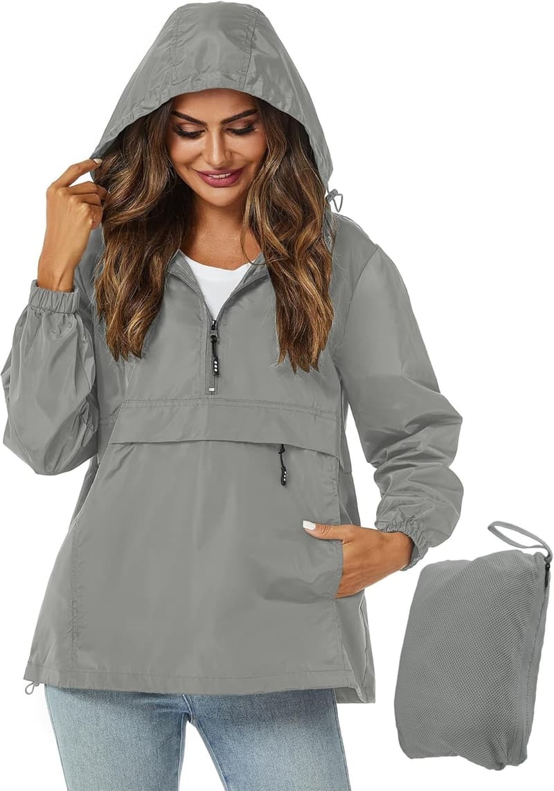 Lightweight Packable Women's Waterproof Rain Jacket with Hood