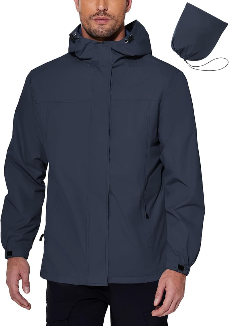 Lightweight Waterproof Rain Jacket with Hood for Men