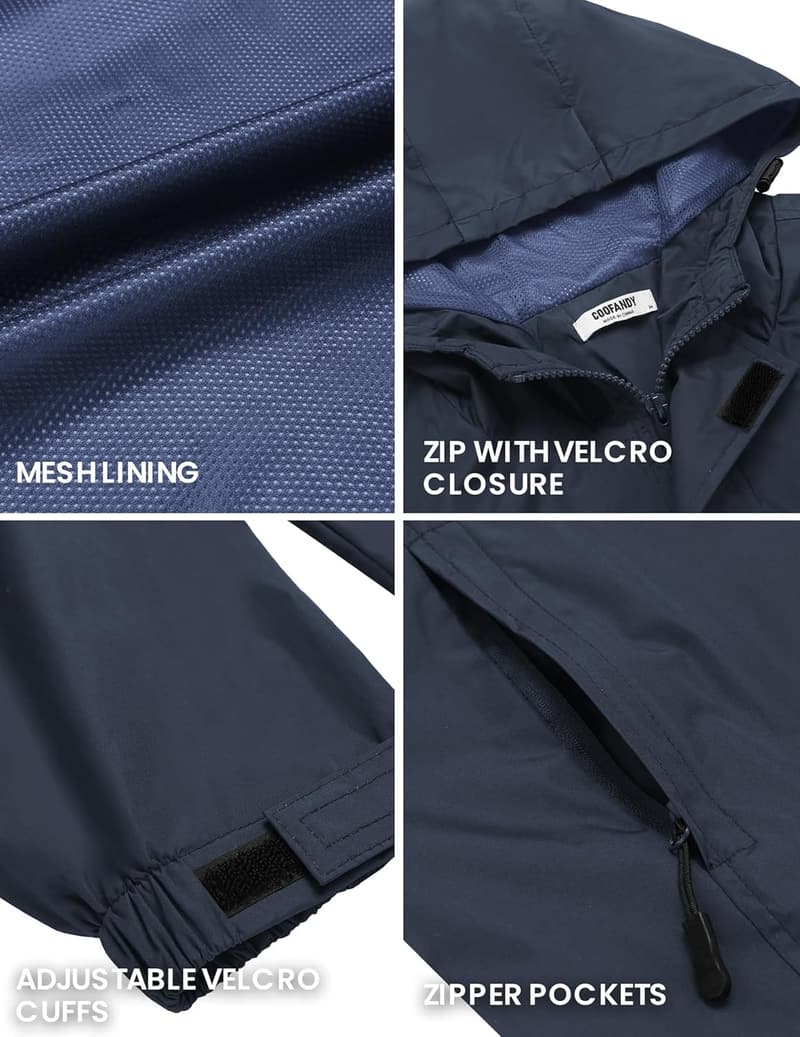 Lightweight Waterproof Rain Jacket with Hood for Men
