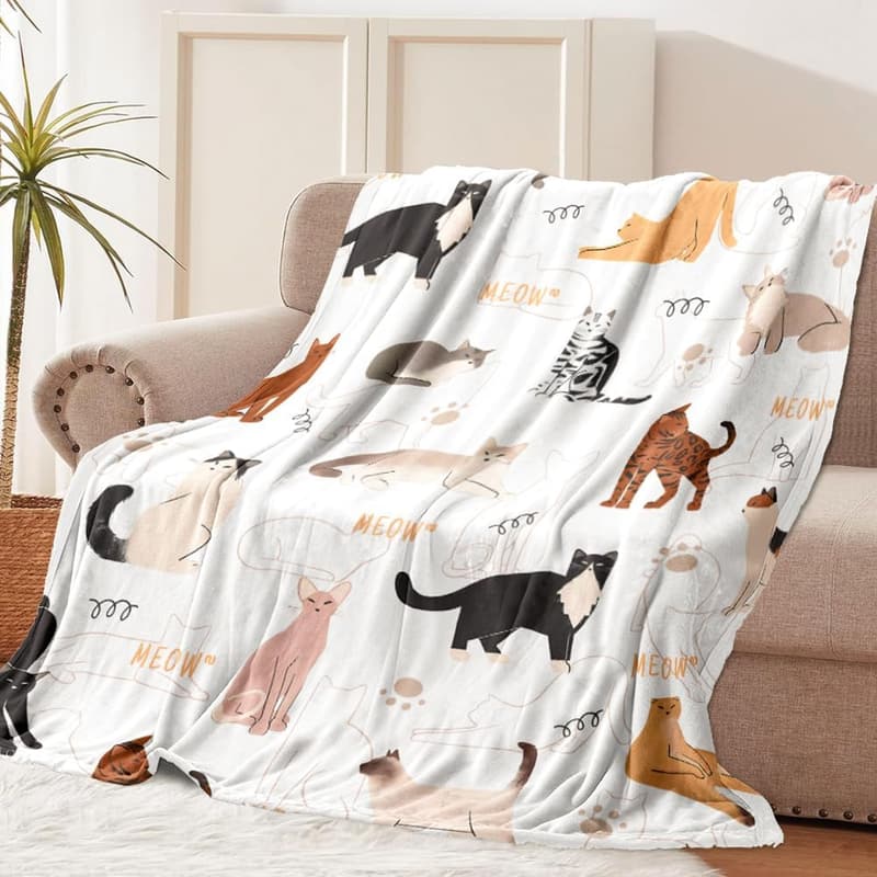 Cat Print Flannel Fleece Throw Blanket - Super Soft & Lightweight 50