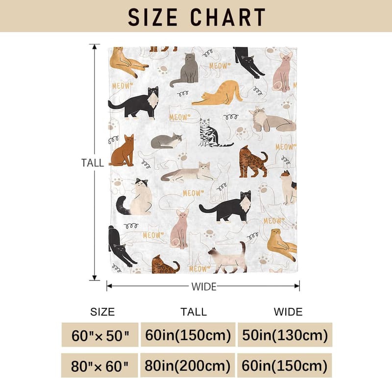Cat Print Flannel Fleece Throw Blanket - Super Soft & Lightweight 50