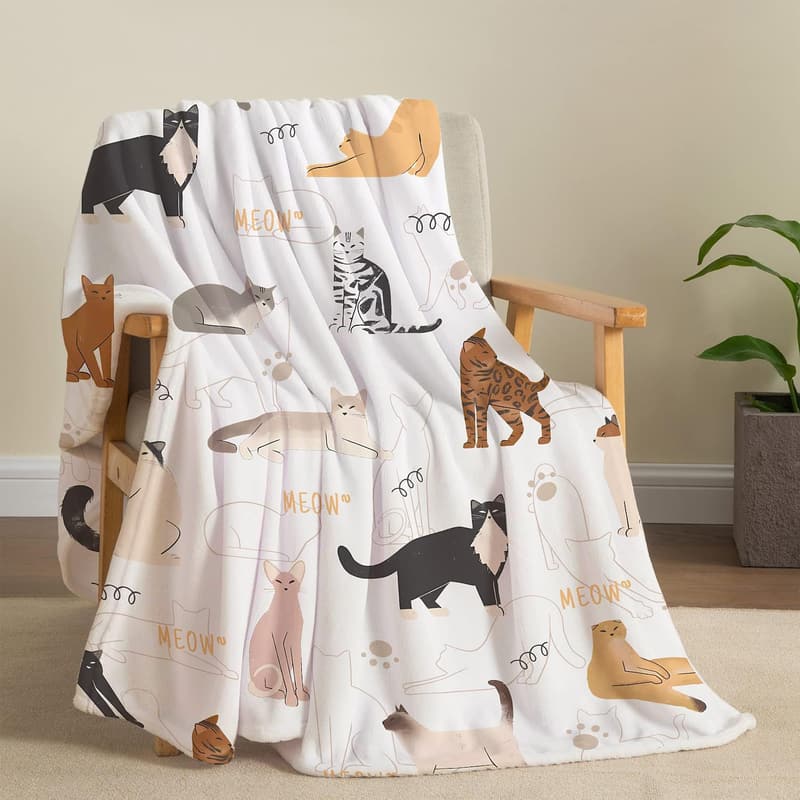 Cat Print Flannel Fleece Throw Blanket - Super Soft & Lightweight 50