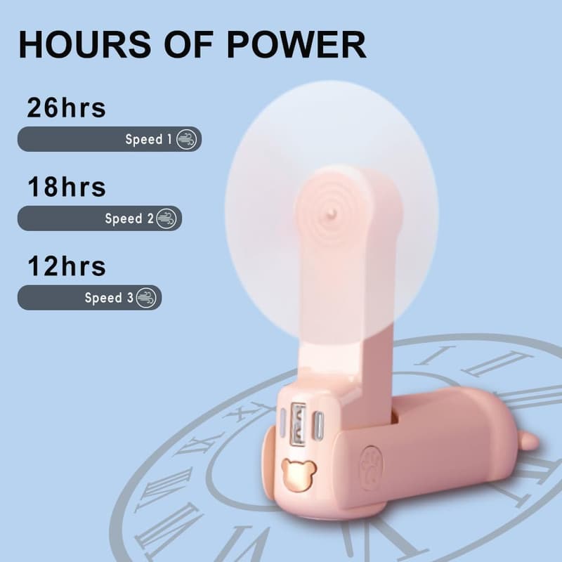 Portable Mini Handheld Fan - USB Rechargeable Travel Gift (Pink)