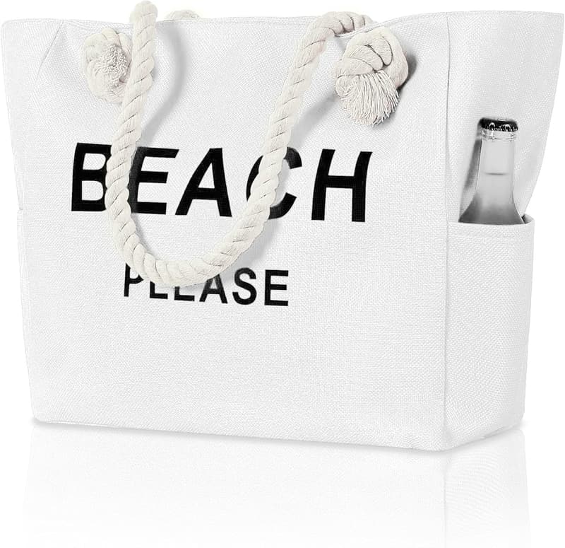 Women’s Large Zippered Canvas Beach Tote Bag