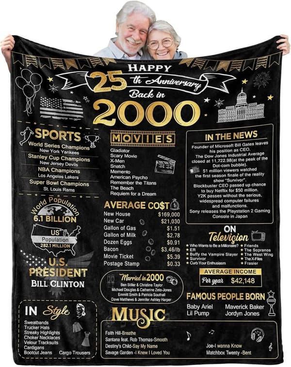 25th Anniversary Throw Blanket for Couples - 60x50 Inches