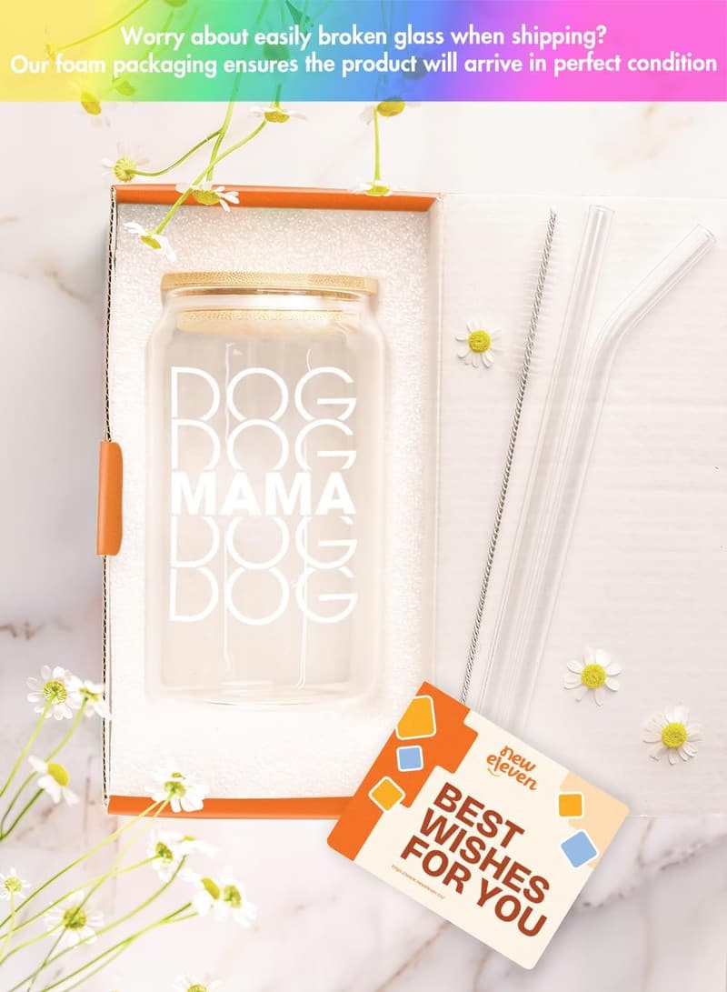 Dog Mom Gifts - 16 oz Coffee Glass for Mother's Day