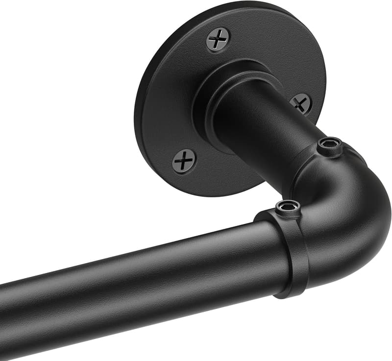 Heavy-Duty Black Curtain Rods, 48-84 Inch, Rustic Style