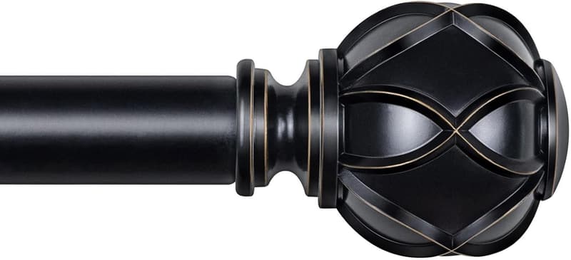 Heavy Duty Adjustable Curtain Rod (72-144 Inches) with Decorative Finials