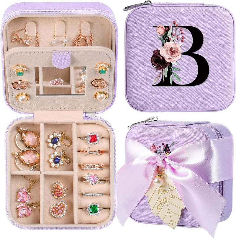 Personalized Travel Jewelry Box for Women & Girls - Initial A-Z