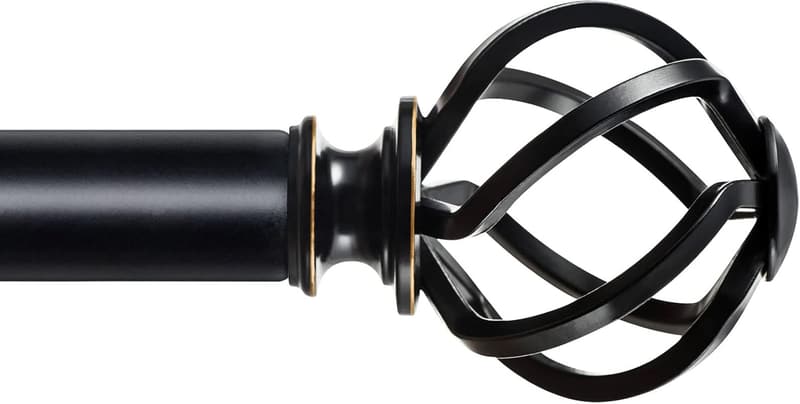 Heavy-Duty Black Curtain Rods, 72-144 Inches, Twisted Ends