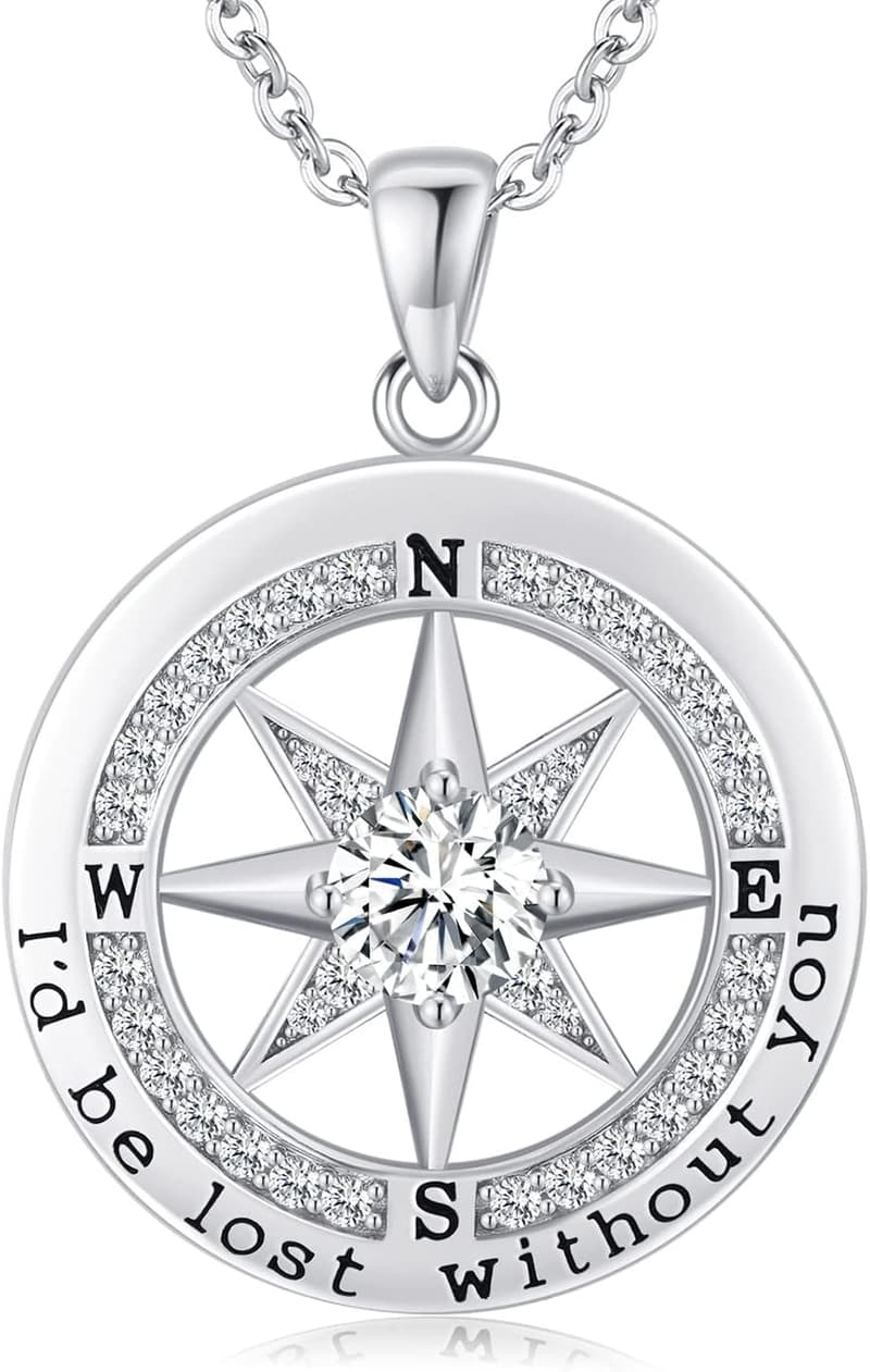 Wife's Anniversary Gift: S925 Compass Necklace in Sterling Silver