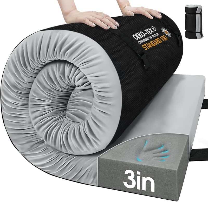 3-Inch Memory Foam Camping Mattress Pad with Non-Slip Bottom