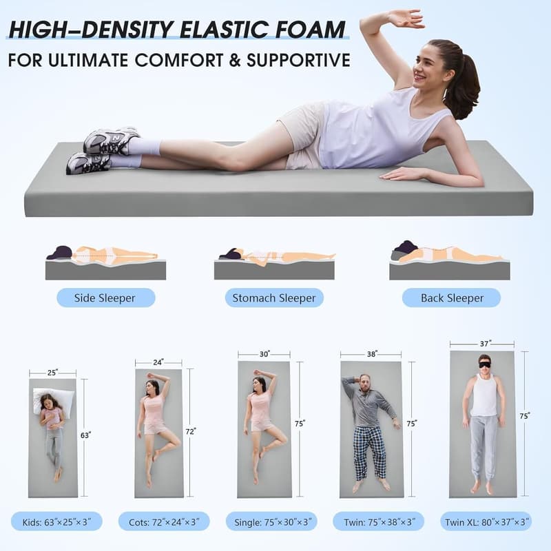 3-Inch Memory Foam Camping Mattress Pad with Non-Slip Bottom