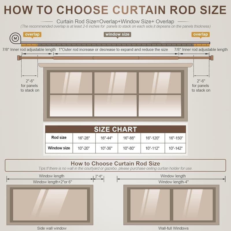 Adjustable Modern Black Curtain Rods, 48-84 Inches, Heavy Duty
