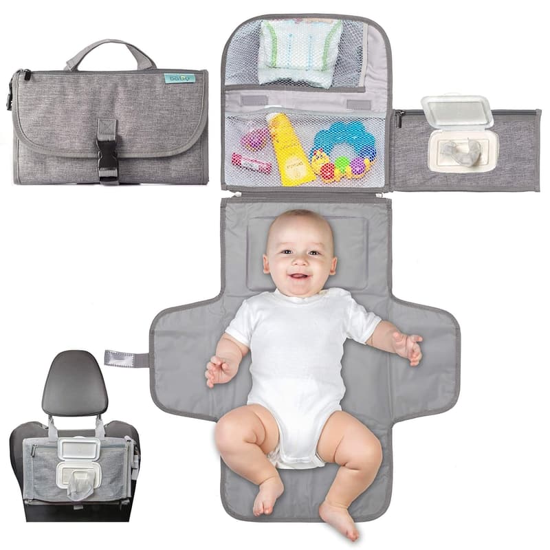 Portable Diaper Changing Pad with Wipes Pocket - Grey