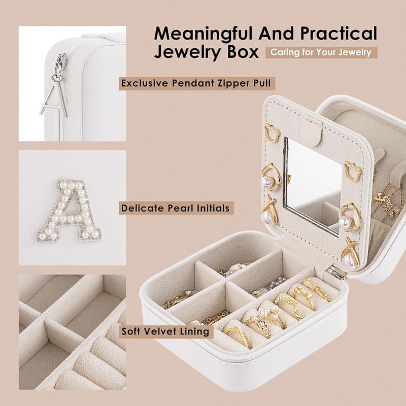 Birthday Gift: Initial Jewelry Box & Travel Case for Women