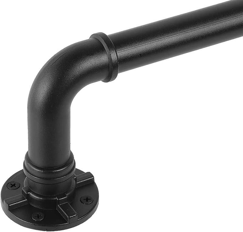 Black Adjustable Industrial Curtain Rod for Windows 66-120 Inches