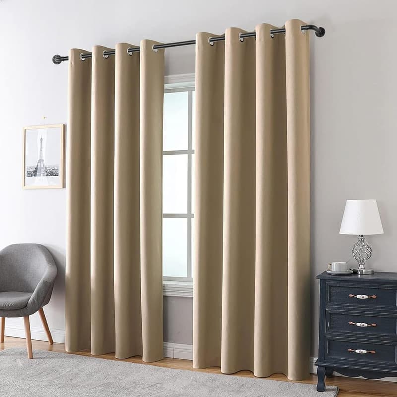 Black Adjustable Industrial Curtain Rod for Windows 66-120 Inches