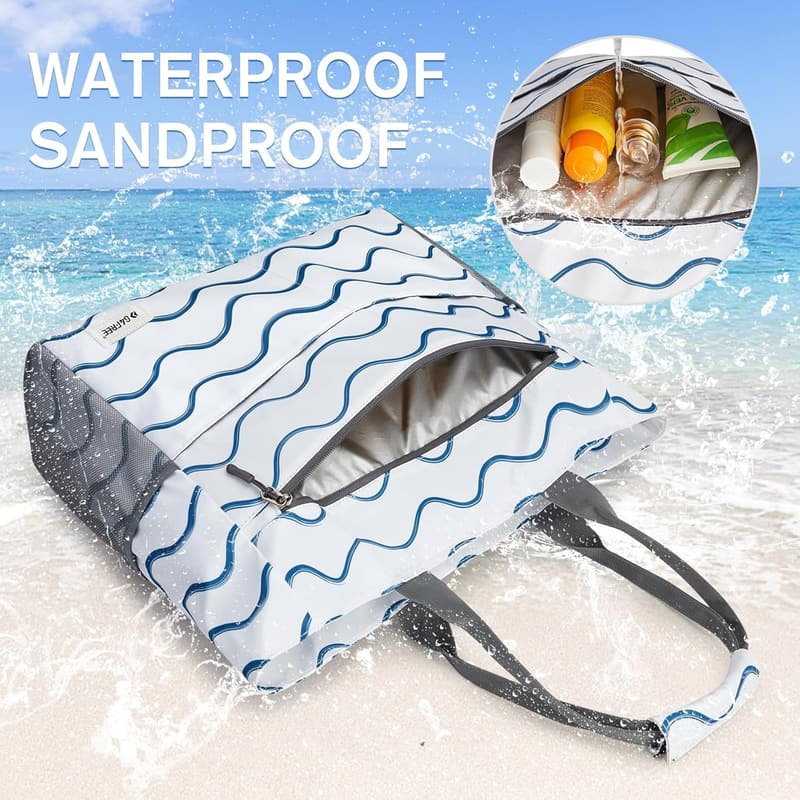 Waterproof Sandproof Beach Tote Bag for Women, Large Capacity