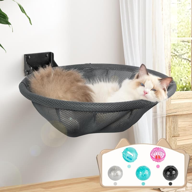 Foldable Wall-Mounted Cat Hammock - Stable Breathable Bed (Gray)