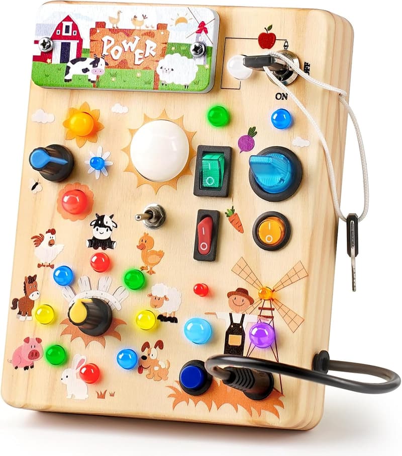 Montessori Wooden Sensory Board with LED Light for Toddlers