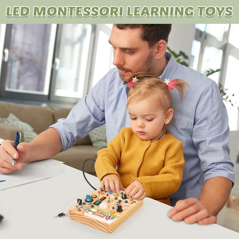 Montessori Wooden Sensory Board with LED Light for Toddlers