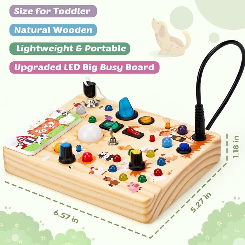 Montessori Wooden Sensory Board with LED Light for Toddlers