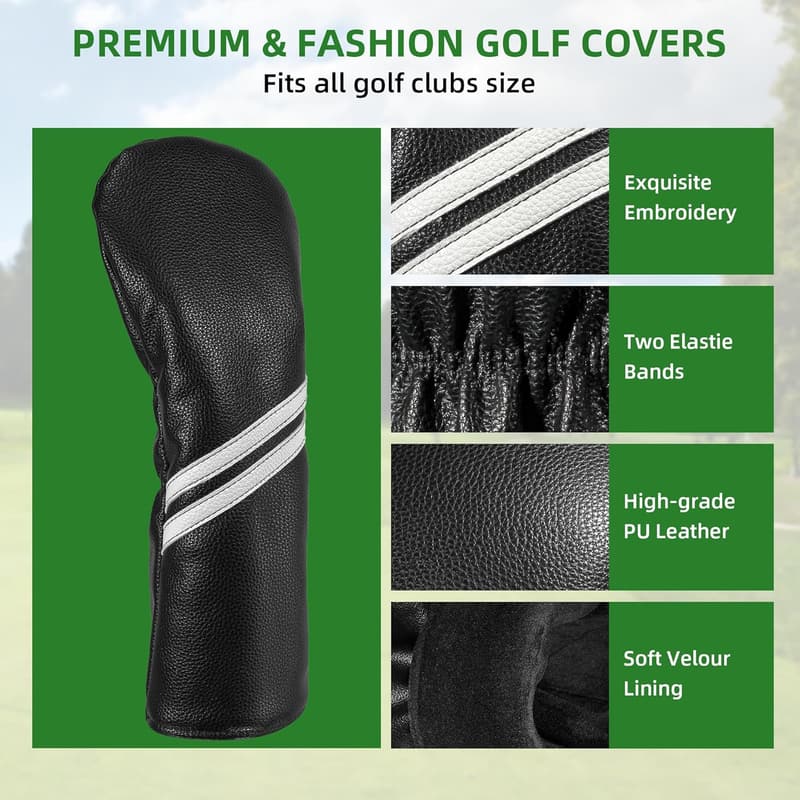 Golf Club Head Covers Set - 4pcs Accessories for Woods & Driver