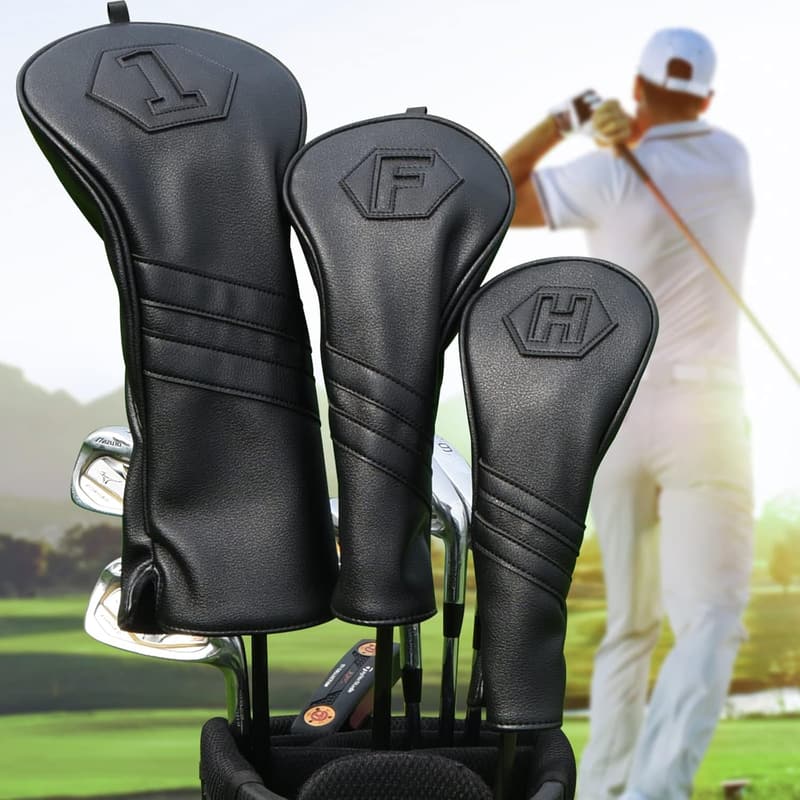 Premium Golf Headcovers Set for Woods & Drivers - Classic Black
