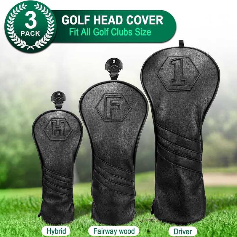 Premium Golf Headcovers Set for Woods & Drivers - Classic Black