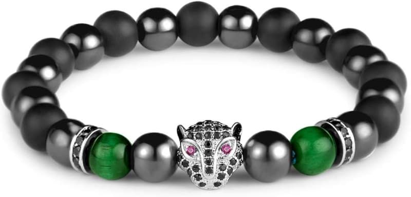Black Panther Charm Bracelet with Natural Stone Crystals