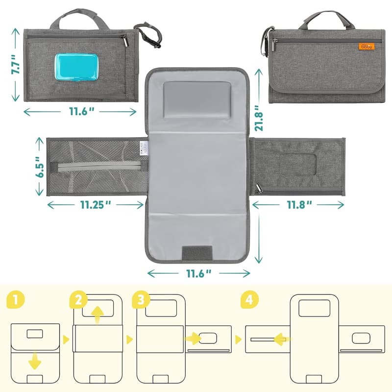 Portable Diaper Changing Pad for Infants - Smart Travel Bag, Grey