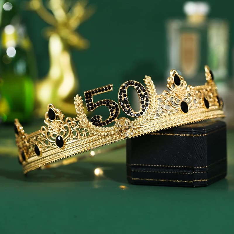 50th Birthday Gold Crown and Sash Decoration for Men