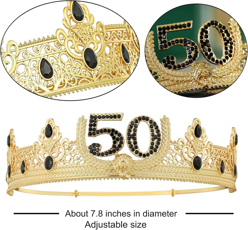 50th Birthday Gold Crown and Sash Decoration for Men