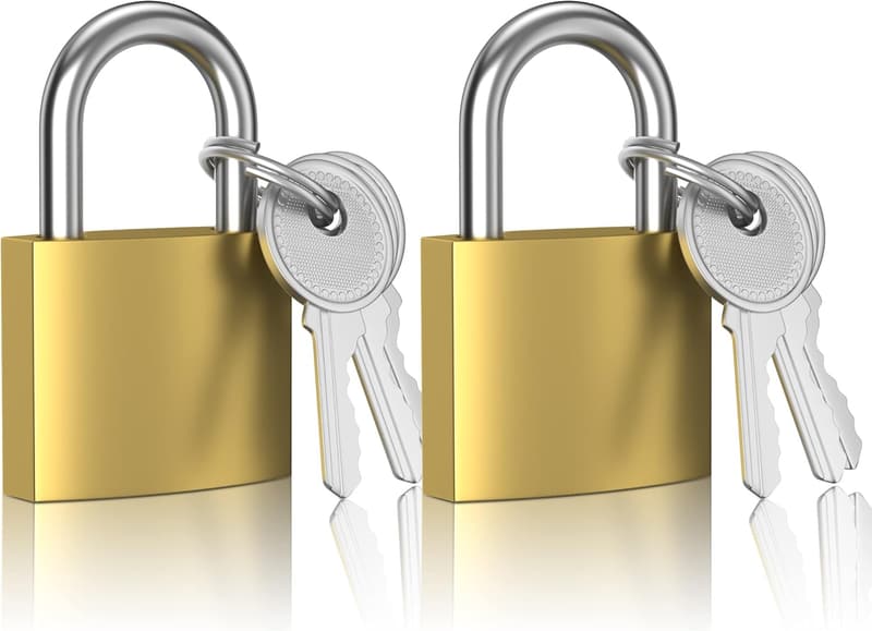 Gold Keyed Padlocks - 32mm Compact D Shape (2 Pcs)