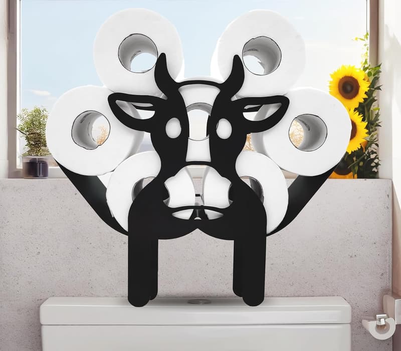 Funny Cartoon Cow Metal Toilet Paper Holder - Freestanding Storage for 8 Rolls