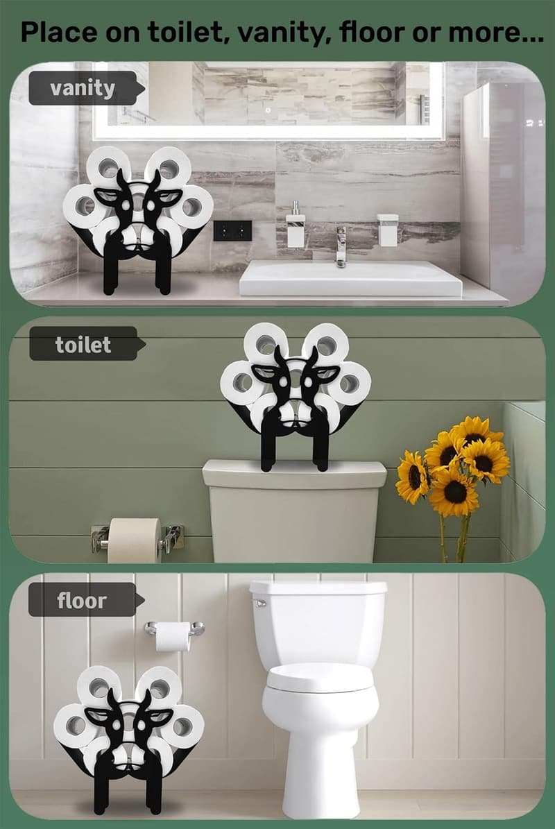 Funny Cartoon Cow Metal Toilet Paper Holder - Freestanding Storage for 8 Rolls