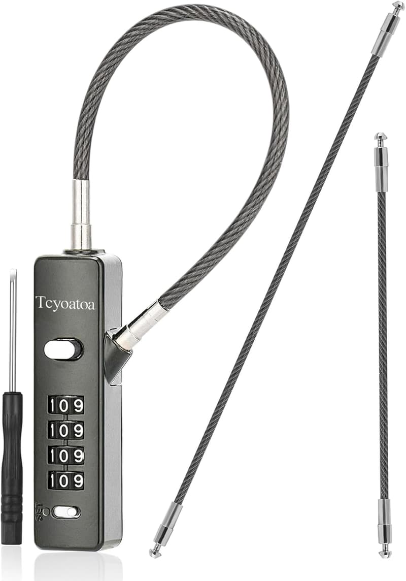 Combination Cable Locks with 3 Replaceable Cables, Gun-Grey