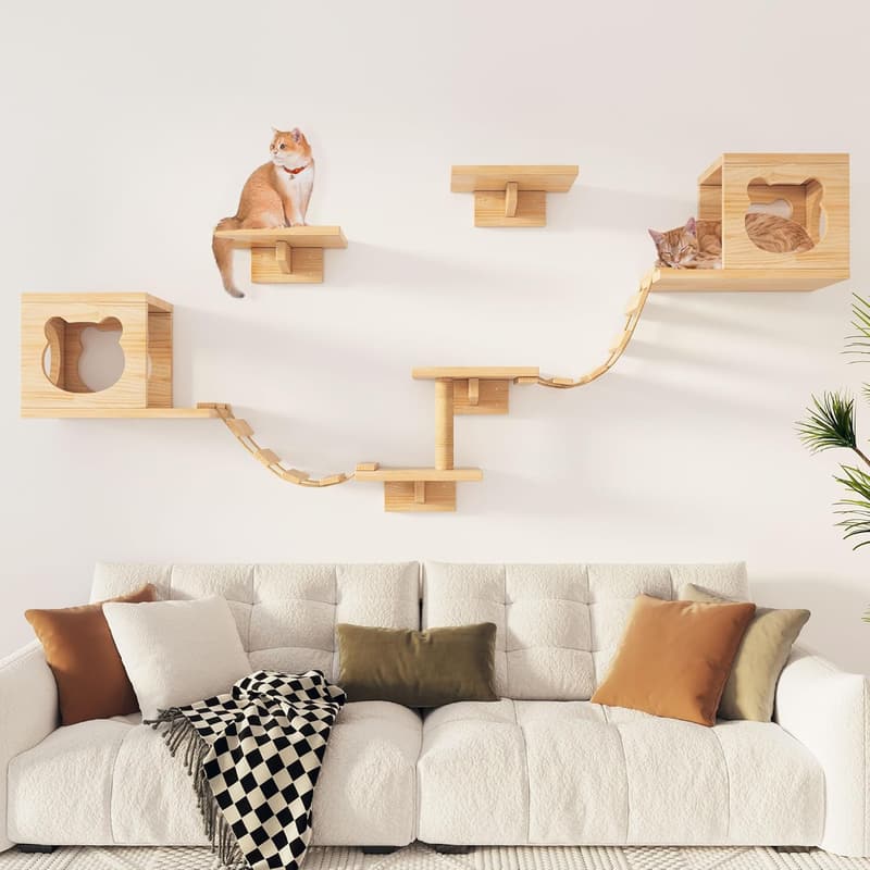 Cat Wall Furniture: Pine Wooden Climbing Shelves & Perches