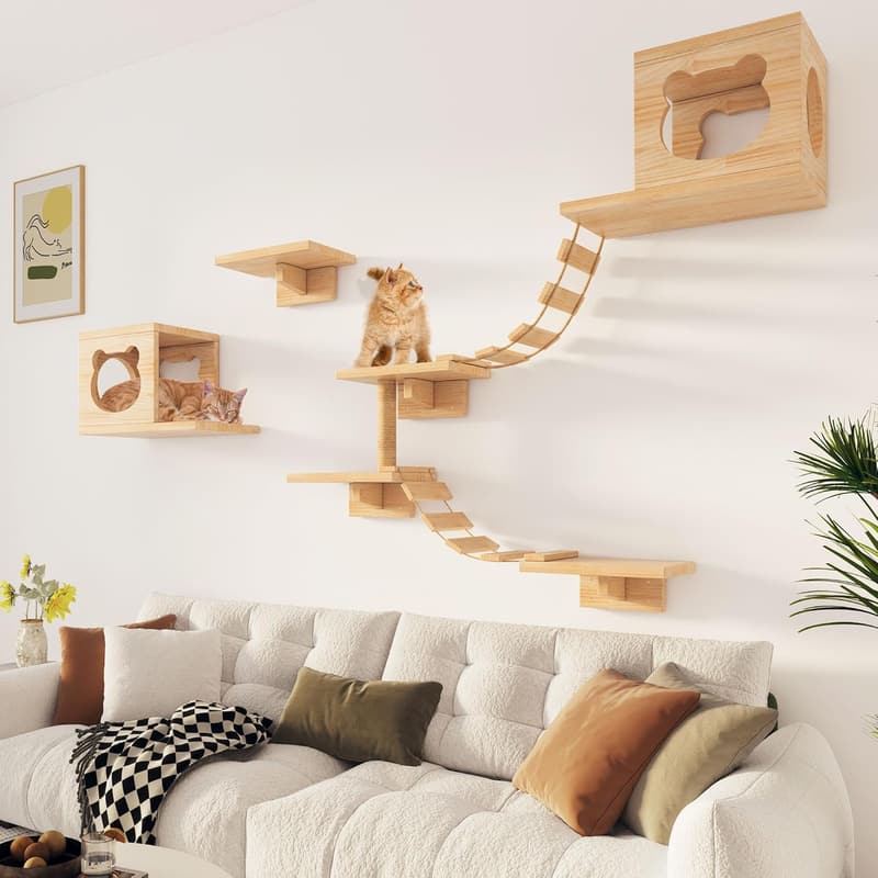 Cat Wall Furniture: Pine Wooden Climbing Shelves & Perches