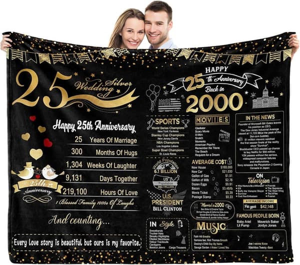 25th Anniversary Throw Blanket for Couples, 60x50 Inch