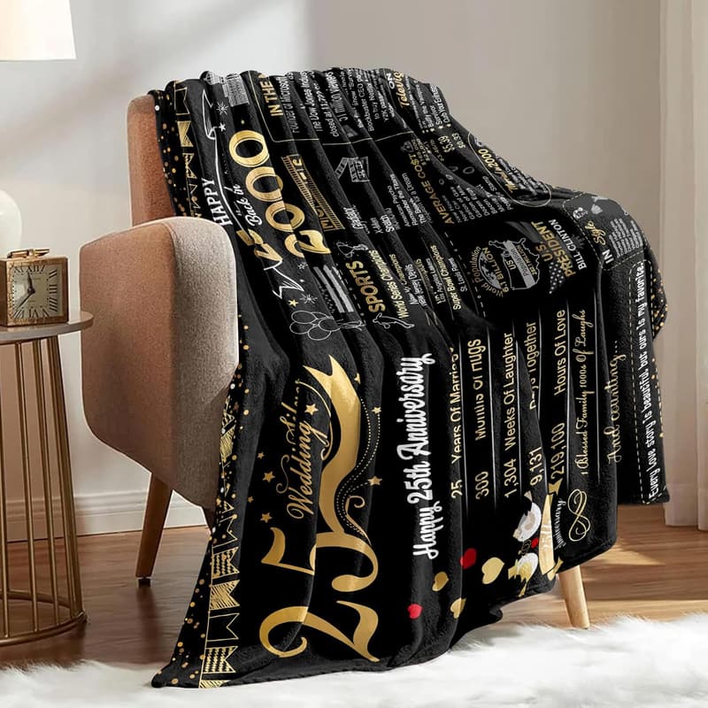 25th Anniversary Throw Blanket for Couples, 60x50 Inch