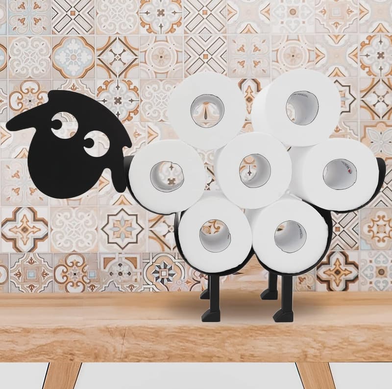 Black Metal Sheep Toilet Paper Holder – Freestanding Organizer