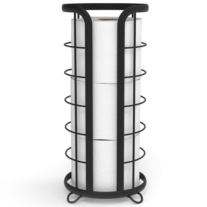 Freestanding Black Toilet Paper Holder - Minimalist Bathroom Organizer