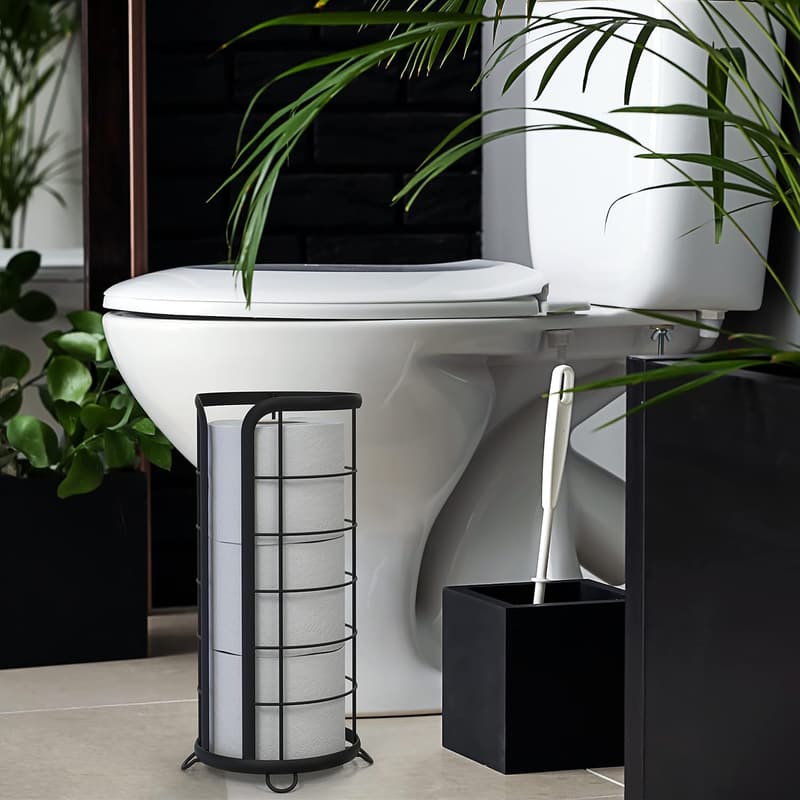 Freestanding Black Toilet Paper Holder - Minimalist Bathroom Organizer