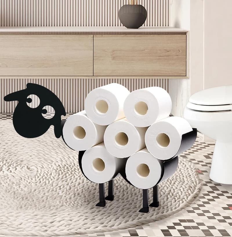 Sheep-Shaped Black Metal Toilet Tissue Holder for Bathrooms