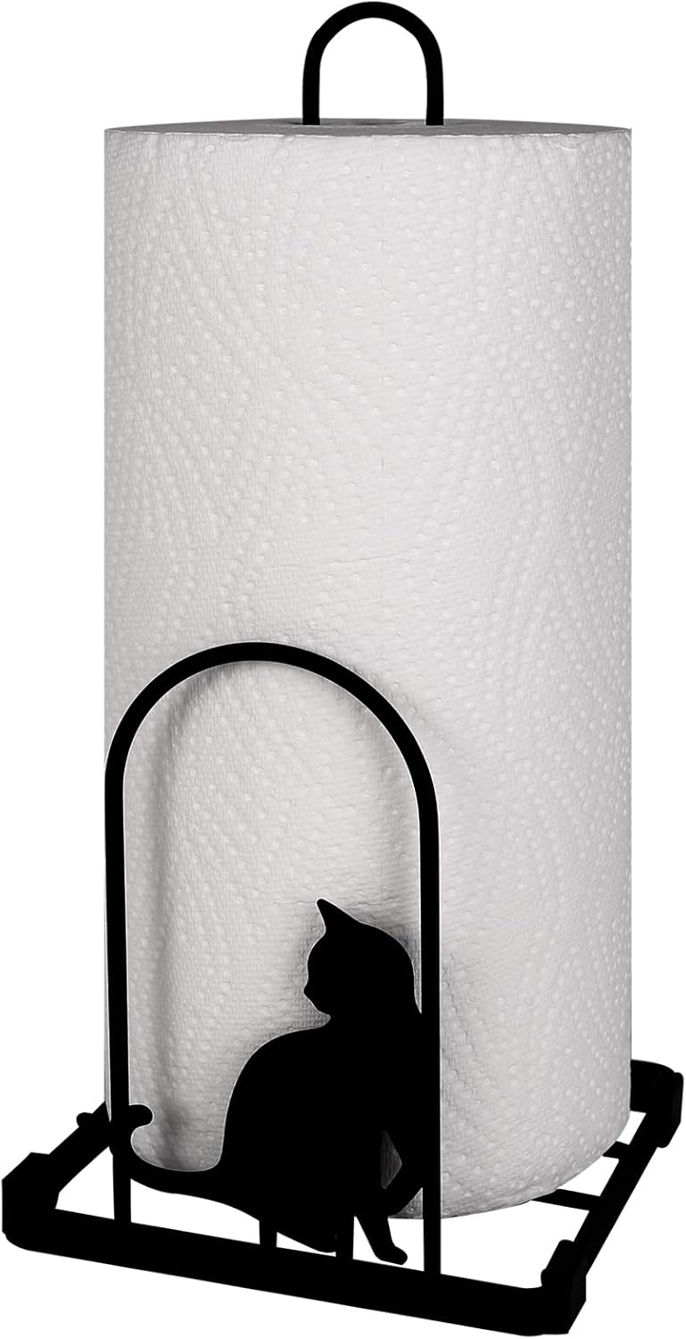 Black Metal Paper Towel Holder with Heavy Duty Base